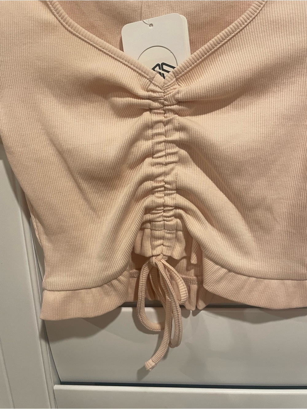 Blush Ribbed Drawstring Crop Top - Picture 5 of 5